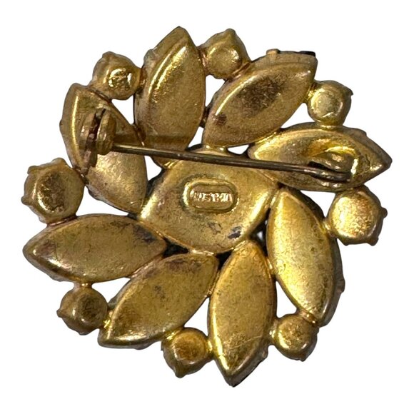 Vintage Austrian Crystal Emerald Green Rhinestone Leaf Cluster Brooch Statement - Picture 2 of 5